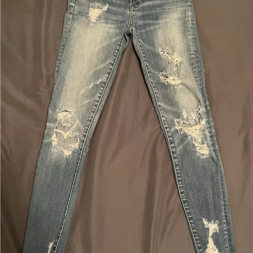 American Eagle Outfitters Blue Distressed Jeggings